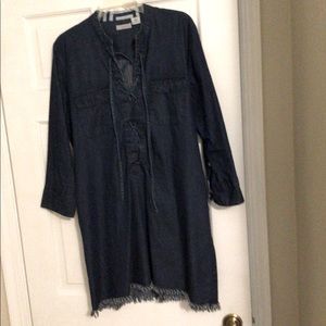 Denim dress with fringed bottom